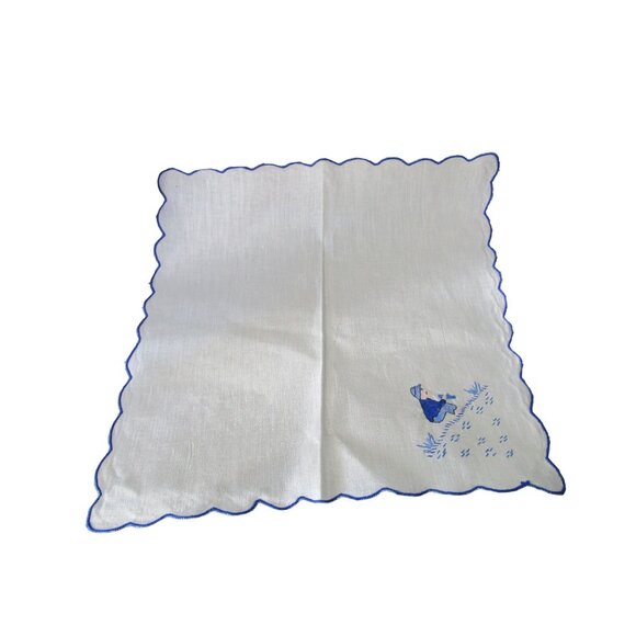 Vintage Embroidered Napkins Blue Shirt Boy Boat Scalloped Edges Four GUC - Picture 6 of 15